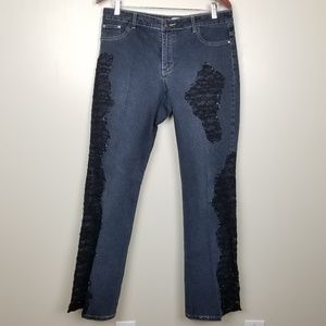 Cache | Bead and lace embellished jeans